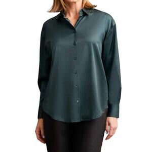 NEW TRIBAL flowy satin button-up shirt in alpine green